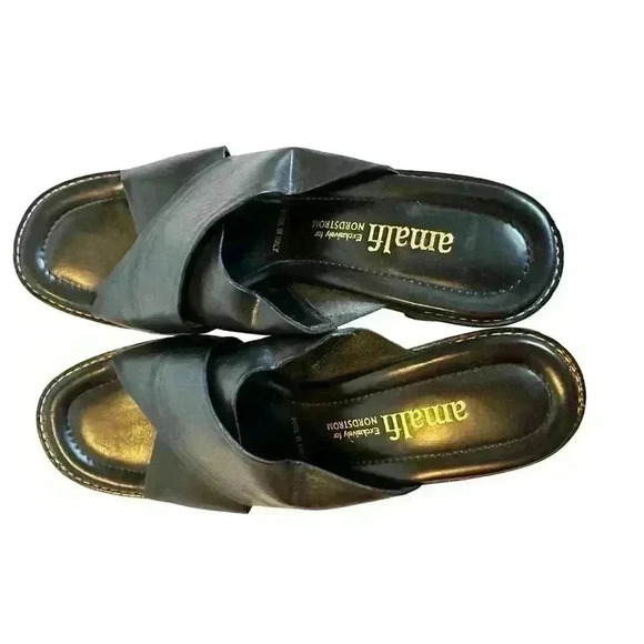 AMALFI for NORDSTROM Strappy Sandals Chunky Heels Sz 8 AA Black Leather ITALY - Picture 4 of 8